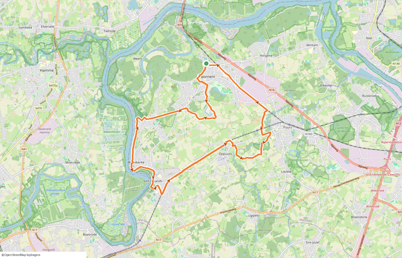 Kaartje van de route
