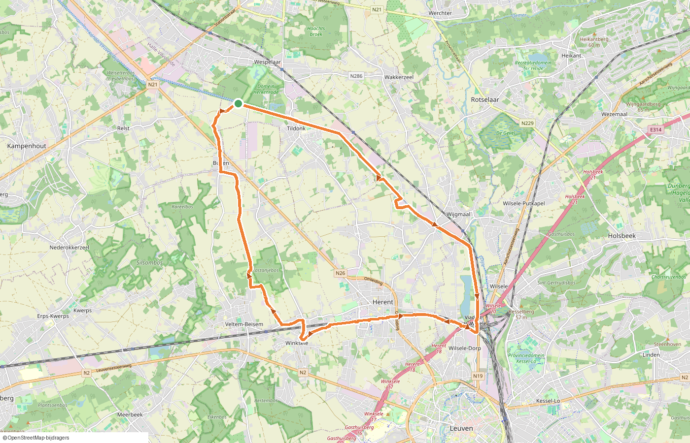 Kaartje van de route